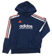 Tmavomodro-bílá mikina s logem a kapucí Adidas