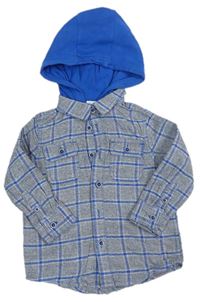 Šedo-modrá kostkovaná košile s kapucí F&F