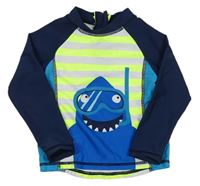 Tmaovmodro-bílo-neonové UV triko se žralokem Primark