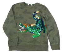 Khaki vzorovaná mikina s krokodýlem z flitrů H&M