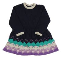 Tmavomodré pletené šaty s lilla-zeleným vzorem M&S