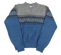 Modro-šedý vzorovaný lehký svetr shein