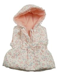 Bílo-růžová květovaná šusťáková zateplená vesta s kapucí St. Bernard