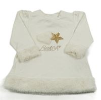 Bílé teplákové šaty s chlupatým lemem a hvězdou z flitrů 