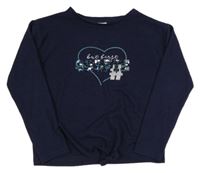 Tmavomodrý lehký svetr s nápisem z flitrů Y.F.K.