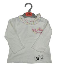 Nové - bílé triko s květovaným límečkem a výšivkou dunnes