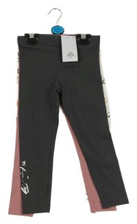 Nové - 3x legíny - tmavošedé + starorůžové + bílé s obrázky Primark