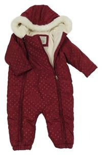 Vínová šusťáková puntíkatá zimní kombinéza s kapucí Tu
