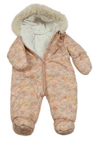 Růžová květovaná šusťáková zimní kombinéza s kapucí George