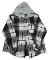 Bílo-černá kostkovaná úpletová košile s kapucí Shein