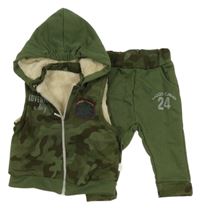 2 set - khaki army zateplená tepláková vesta s kapucí + tepláky