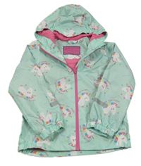 Mintová šusťáková jarní bunda s jednorožci a kapucí Lily & Dan