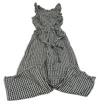 Černo-šedý kostičkovaný kalhotový overal George