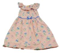 Světlerůžovo-bílé pruhované květované šaty 