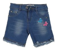 Modré riflové kraťasy s motýlky 