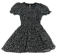 Černo-bílé květované šifonové šaty New Look