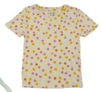 Nové - smetanové žebrované květované tričko Primark