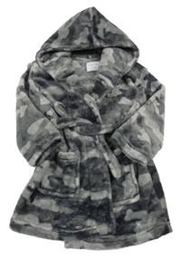 Šedý army plyšový župan s kapucí 