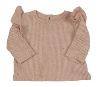 Světlerůžové žebrované úpletové triko s volánky Matalan