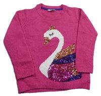 Tmavorůžový svetr s labutí s flitry M&Co.