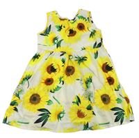 Smetanové plátěné šaty se slunečnicemi