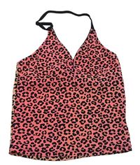 Korálovo-černý plavkový top s leopardím vzorem Yd.