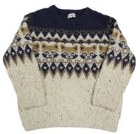 Tmavomodro-béžovo-smetanový vzorovaný svetr s mývaly F&F