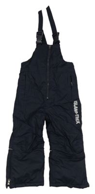 Tmavomodré šusťákové laclové oteplovačky s nápisem Impidimpi