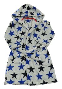 Šedo-tmavomodrý plyšový župan s hvězdami a kapucí M&S