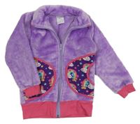 Lila plyšová propínací mikina s duhami 