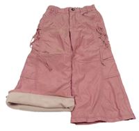 Růžové lesklé šusťákové zateplené flare kalhoty 