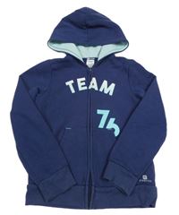 Tmavomodrá propínací mikina s nápisem a kapucí Decathlon