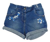 Tmavomodré teplákové riflové kraťasy s květy George