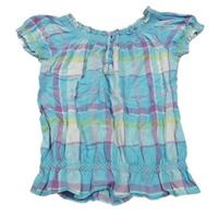 Světlemodro-lila-zelená kostkovaná halenka 