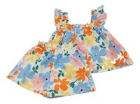 2set - Bílo-barevný květovaný top + kraťasy Shein