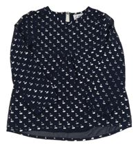 Tmavomodrá šifonová halenka s labutěmi Topolino