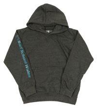 Šedo-modrá mikina s potiskem a kapucí 