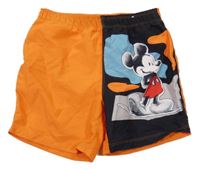Oranžovo-černé plážové kraťasy s Mickeym Disney