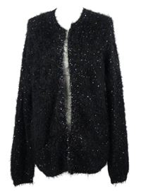 Dámský černý chlupatý svetrový cardigán s flitry Monsoon 