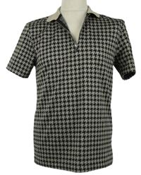 Pánské béžovo-černé vzrovoané tričko s límečkem River Island 