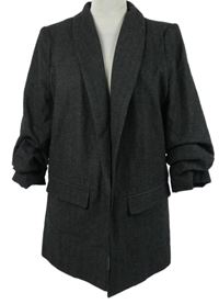 Dámský černo-šedý melírovaný sakový vlněný cardigán s řasenými rukávy Primark 