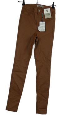 Nové - Dámské skořicové potažené skinny kalhoty Denim 