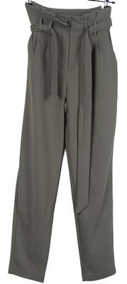 Dámské pískové paper bag kalhoty s páskem Sinsay 