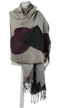 Dámská šedo-vínová vzorovaná teplá šála s třásněmi H&M