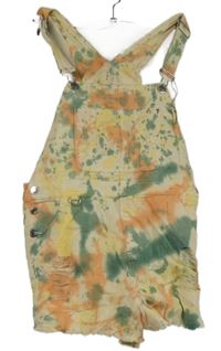 Dámský pudrovo-oranžovo-zelené batikované riflové laclové kraťasy