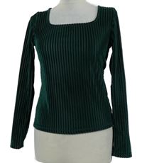 Dámské tmavozelené sametové žebrované triko Shein 