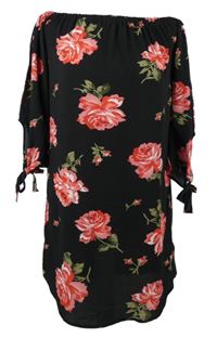 Dámská černá květovaná šatová tunika s lodičkovým výstřihem Cameo Rose 