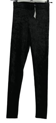 Nové - Dámské černé sametové legíny H&M