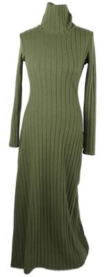 Dámské khaki žebrované úpletové dlouhé šaty s rolákem Shein 