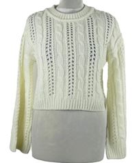 Dámský smetanový ažurový crop svetr 